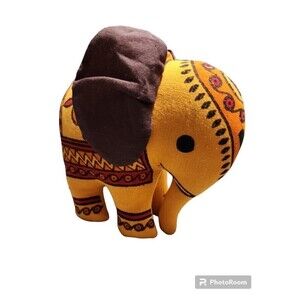 Elephant Stuff Toy With Block Print Yellow